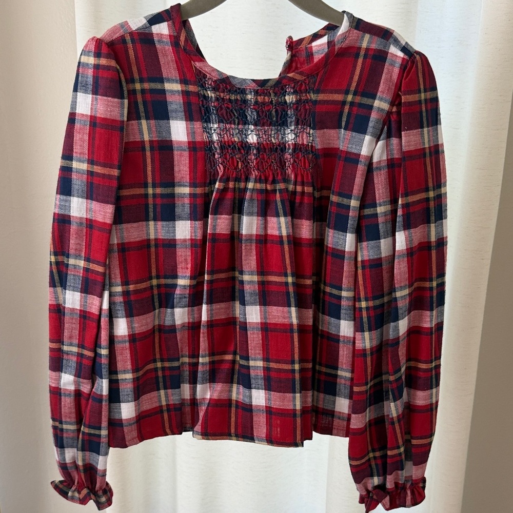 bella bliss Red and Navy Plaid Kids Blouse